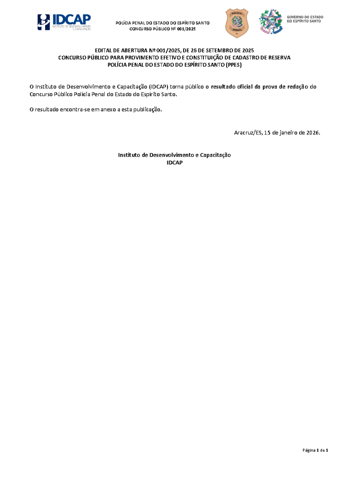 Resultado Oficial da Prova de Redação - Concurso PPES 2025 - Studocu
