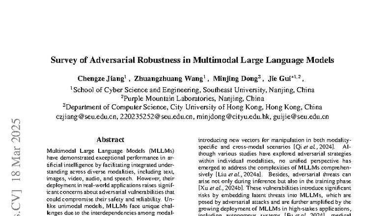 Survey of Adversarial Robustness in MLLMs (2503) - Studocu