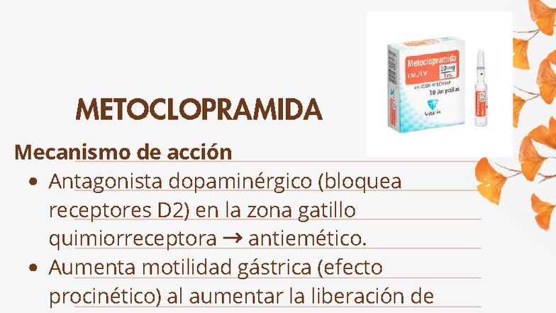 METOCLOPRAMIDA: Mecanismo de Acción y Dosis en Adultos - Studocu