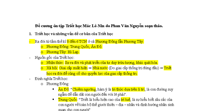 Đề cương ôn tập Triết học Mác Lê-Nin (Mác 101) - Studocu