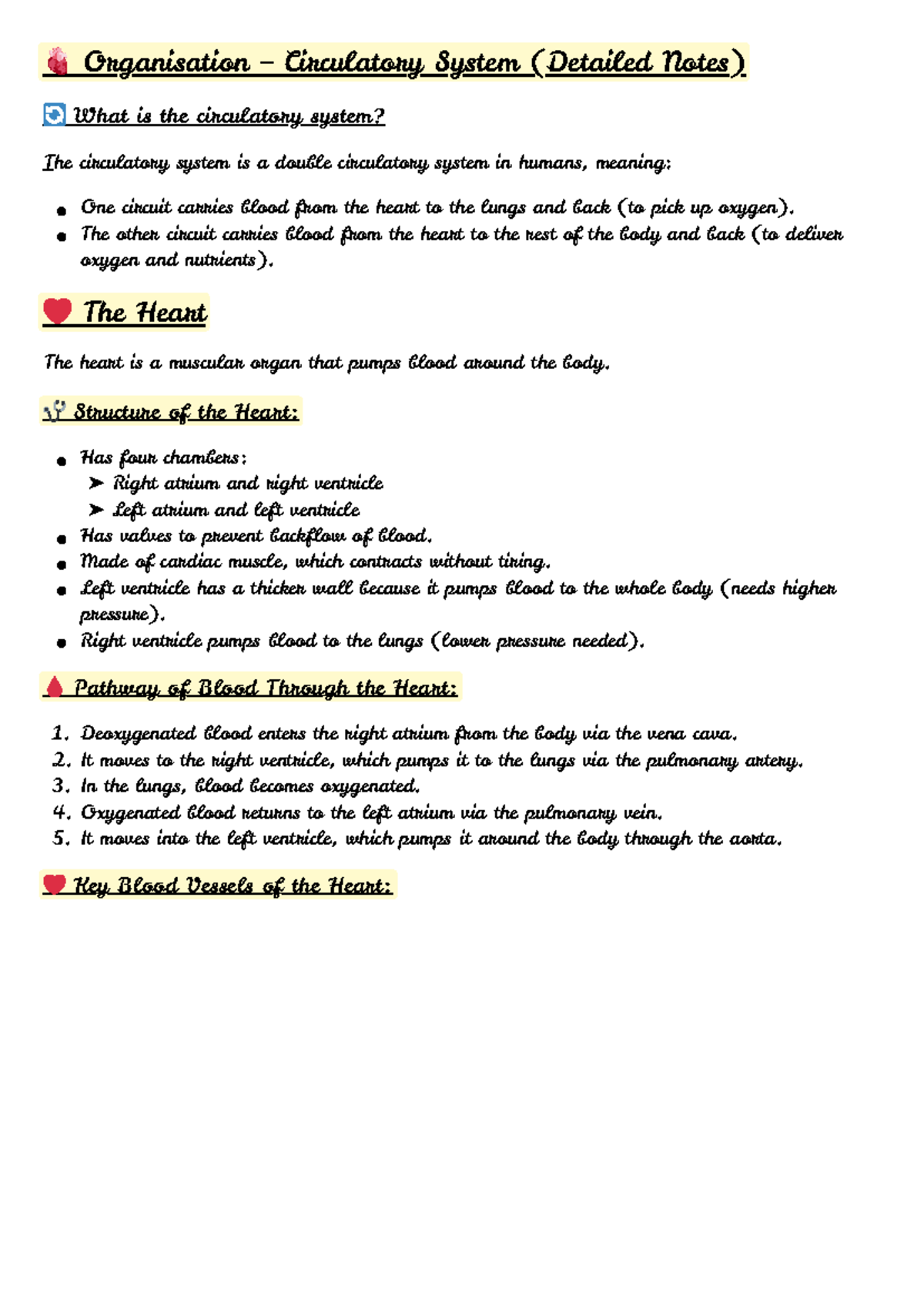 Circulatory System Overview (Detailed Notes for Mock Exam) - Studocu