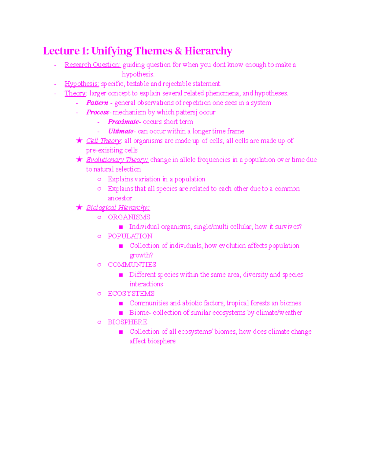BIOL 114 - Comprehensive Final Exam Notes and Lectures Summary - Studocu