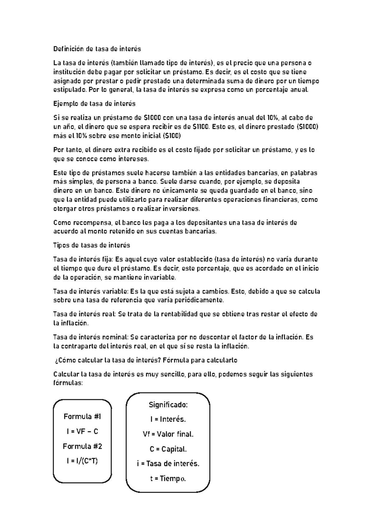 Concepto y Tipos de Tasa de Interés - Definiciones y Ejemplos - Studocu