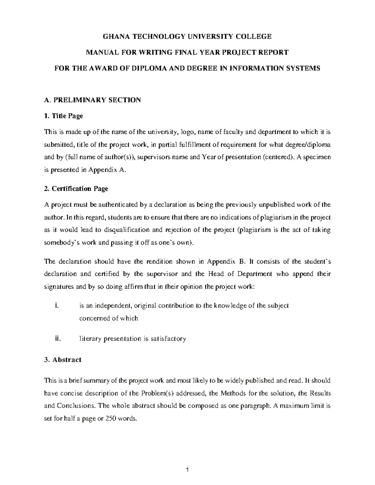 GTUC Final Year Project Report Writing Manual for IS Programs - Studocu