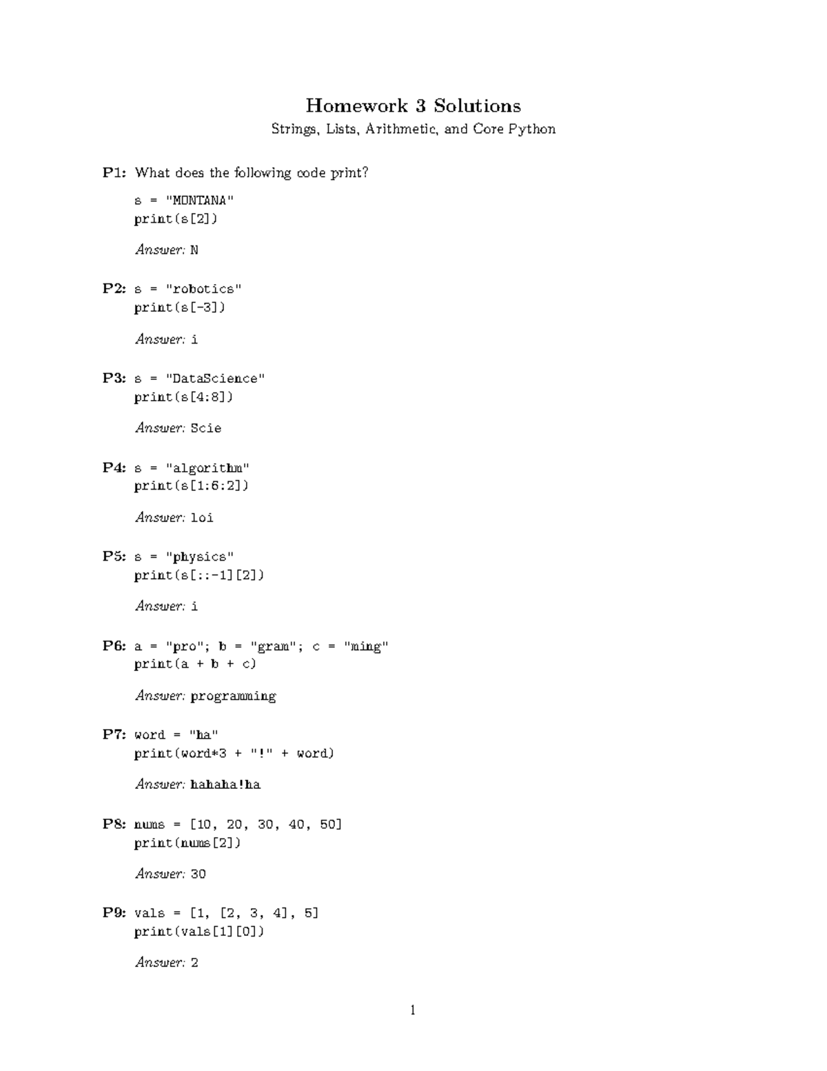 Homework 3 Solutions: Python Strings, Lists & Arithmetic - Studocu