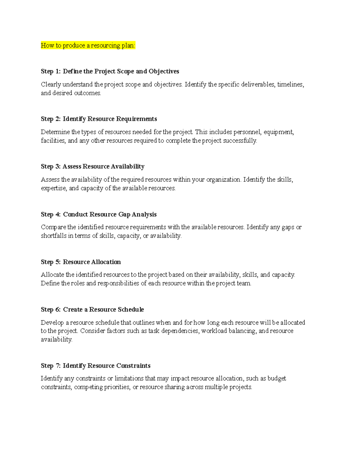 Creating an Effective Resourcing Plan: A Step-by-Step Guide - Studocu