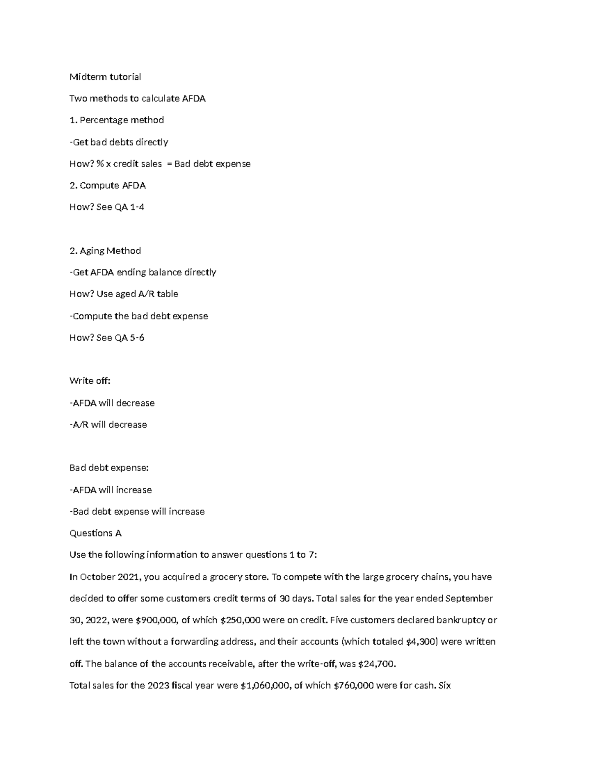 Midterm Review: Comm 217 - AFDA Calculation Methods and Concepts - Studocu