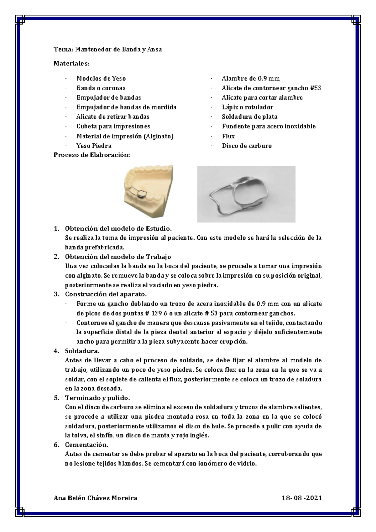 Mantenedores de Banda y Ansa para Pérdida Dental: Proceso y Uso - Studocu