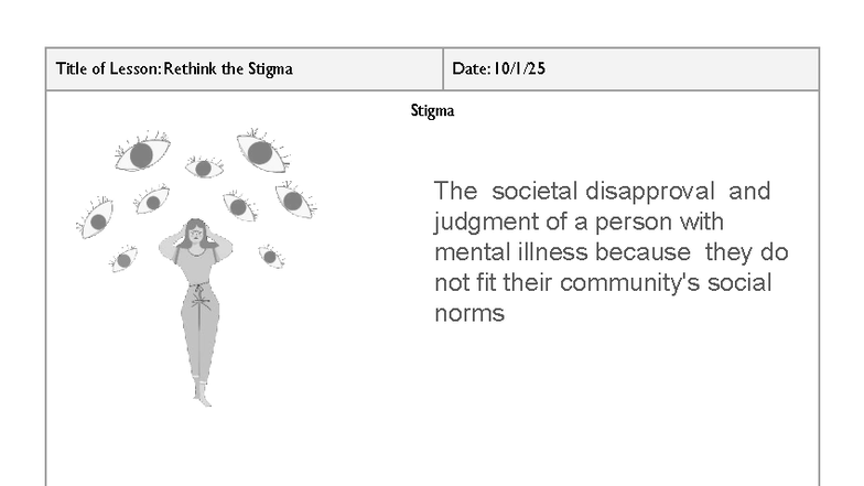 - Rethink the Stigma Notes - PSYCHOLOGY | 8 Title of Lesson: Rethink ...