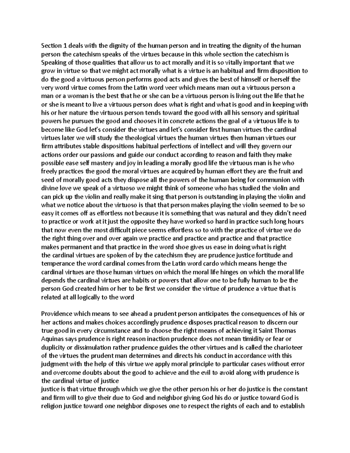 Quick notes - Section 1 deals with the dignity of the human person and ...