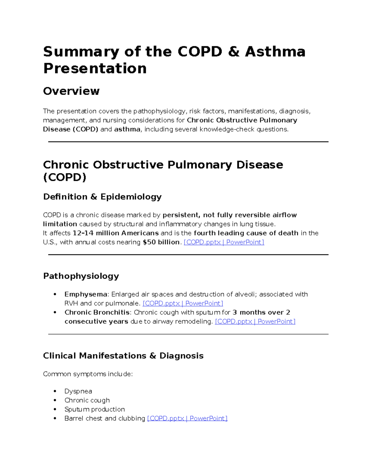 COPD & Asthma Overview: Pathophysiology, Management, and Nursing Care ...