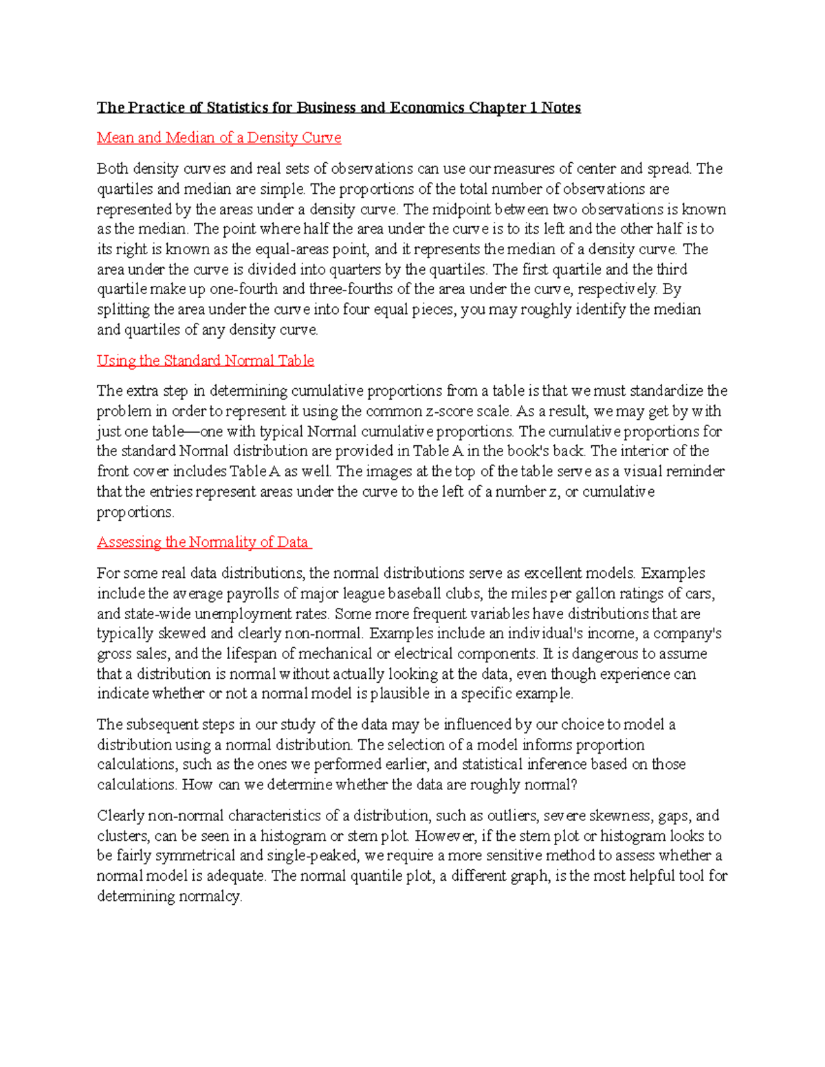 Statistics for Business and Economics (STAT 101) Chapter 1 Study Notes ...