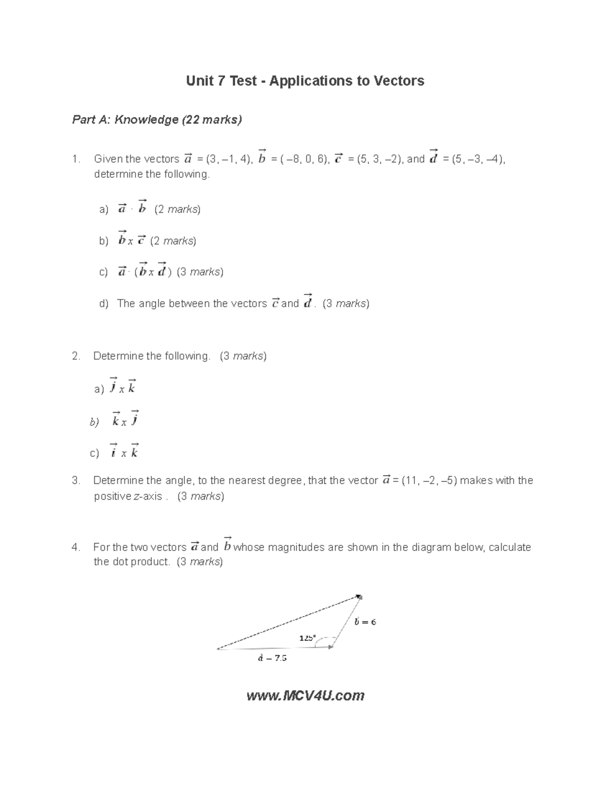 Unit 7 Test: Applications to Vectors - Part A & B (22 Marks Each) - Studocu
