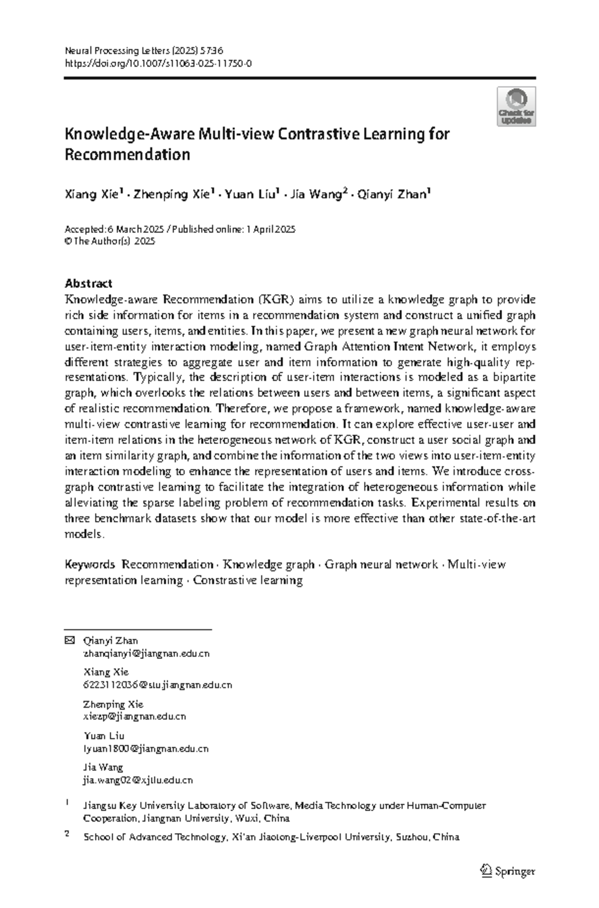 Knowledge-Aware Multi-view Contrastive Learning for Recommendation (KGR ...