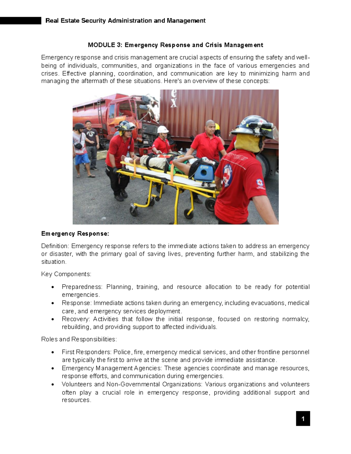Module 3 - Emergency Response & Crisis Management Overview - Studocu
