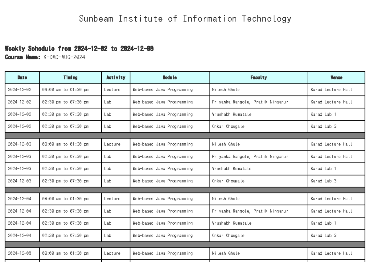 1. KDAC 0824 Schedule From 02nd Dec to 08th Dec - Sunbeam Institute of ...