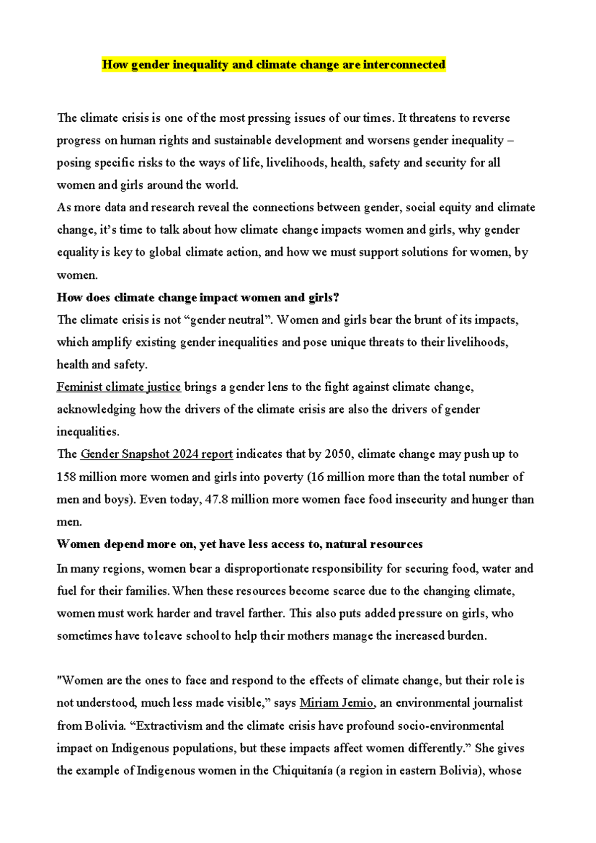 Gender Inequality and Climate Change: Interconnections and Impacts ...