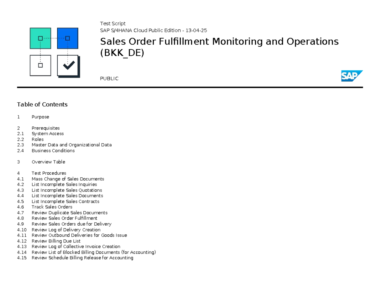 Test Script for SAP Cloud Public Edition Sales Order Fulfillment (BKK ...