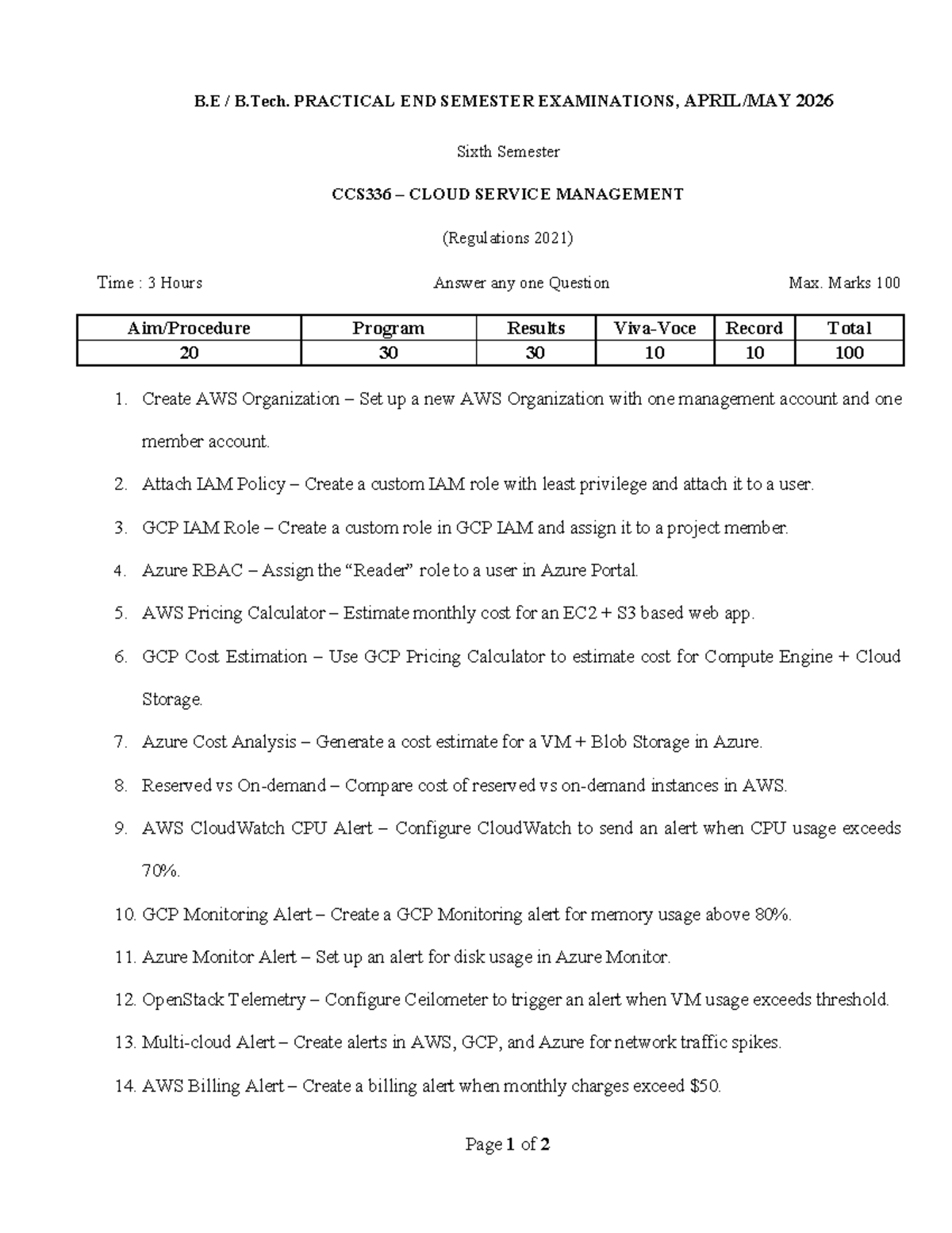 CCS336 Cloud Service Management Practical Exam Questions Set - Studocu