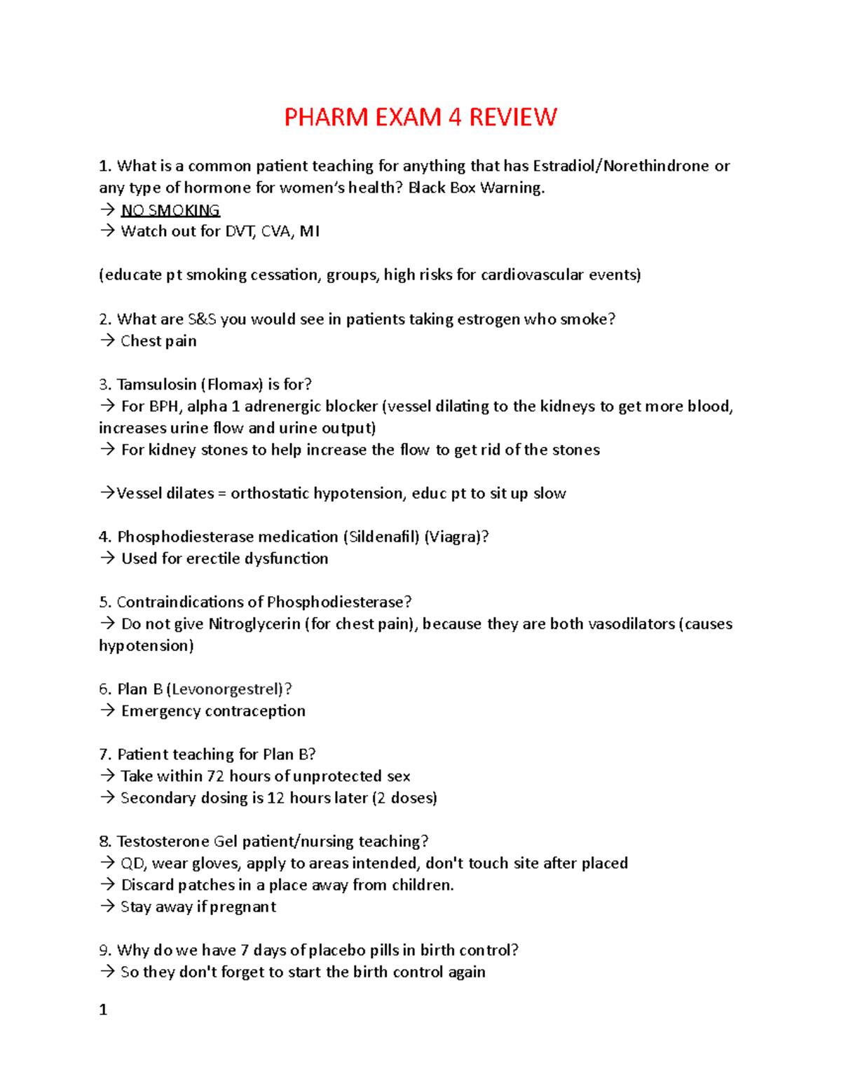 Pharm 432 - Exam 4 Study Guide: Key Medications and Patient Care - Studocu