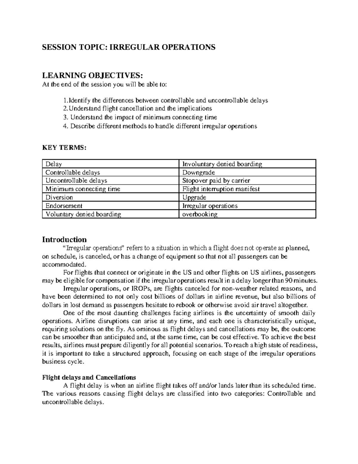 Chapter 11: Irregular Operations in Airline Management - Studocu