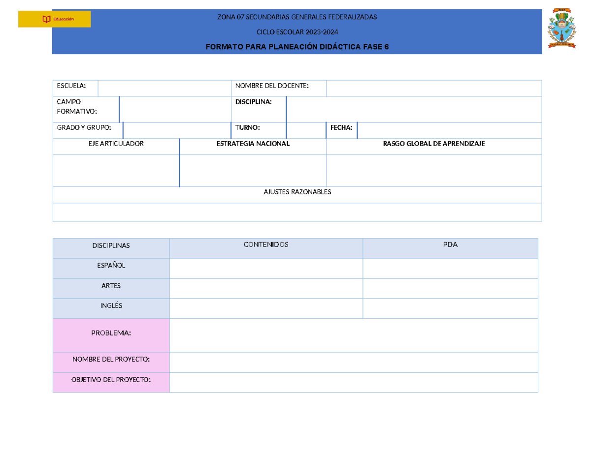Formato de Planificación de Proyectos Comunitarios - Fase 6 - Studocu