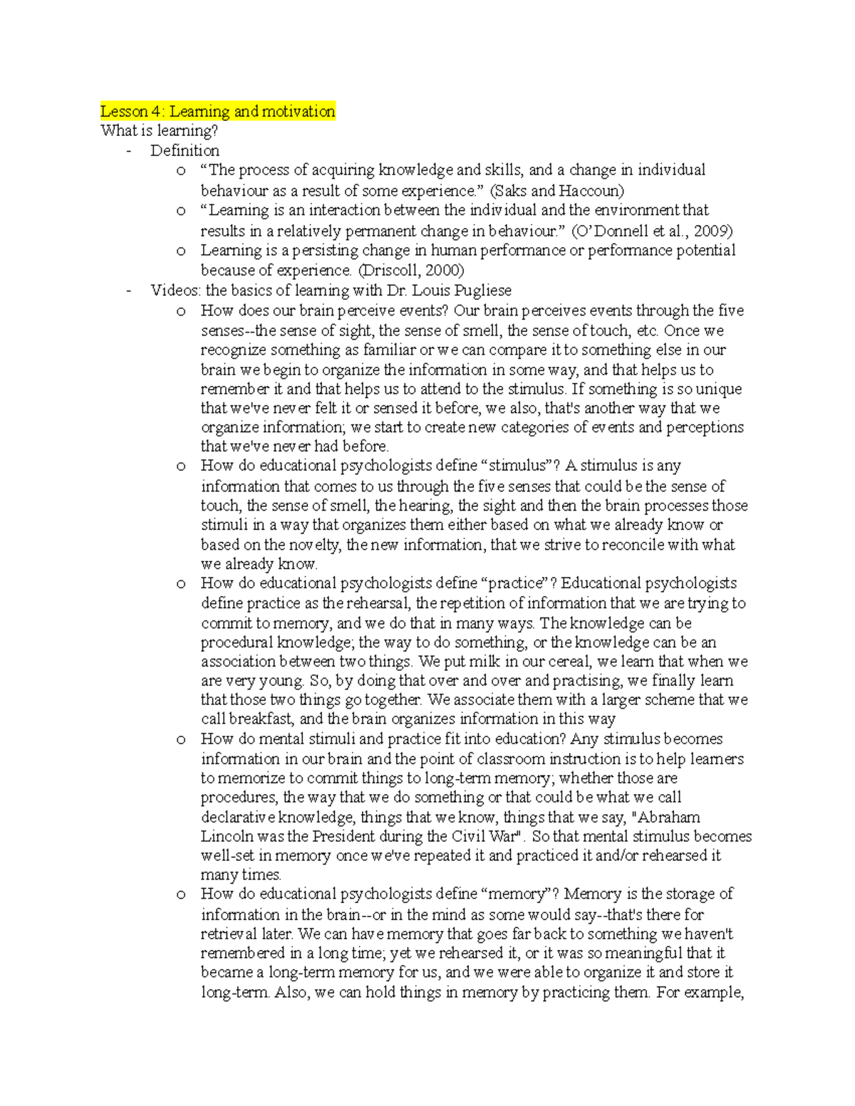 Lesson 4 - EDUC 240 - Lecture notes 4 Econcordia - Lesson 4: Learning ...