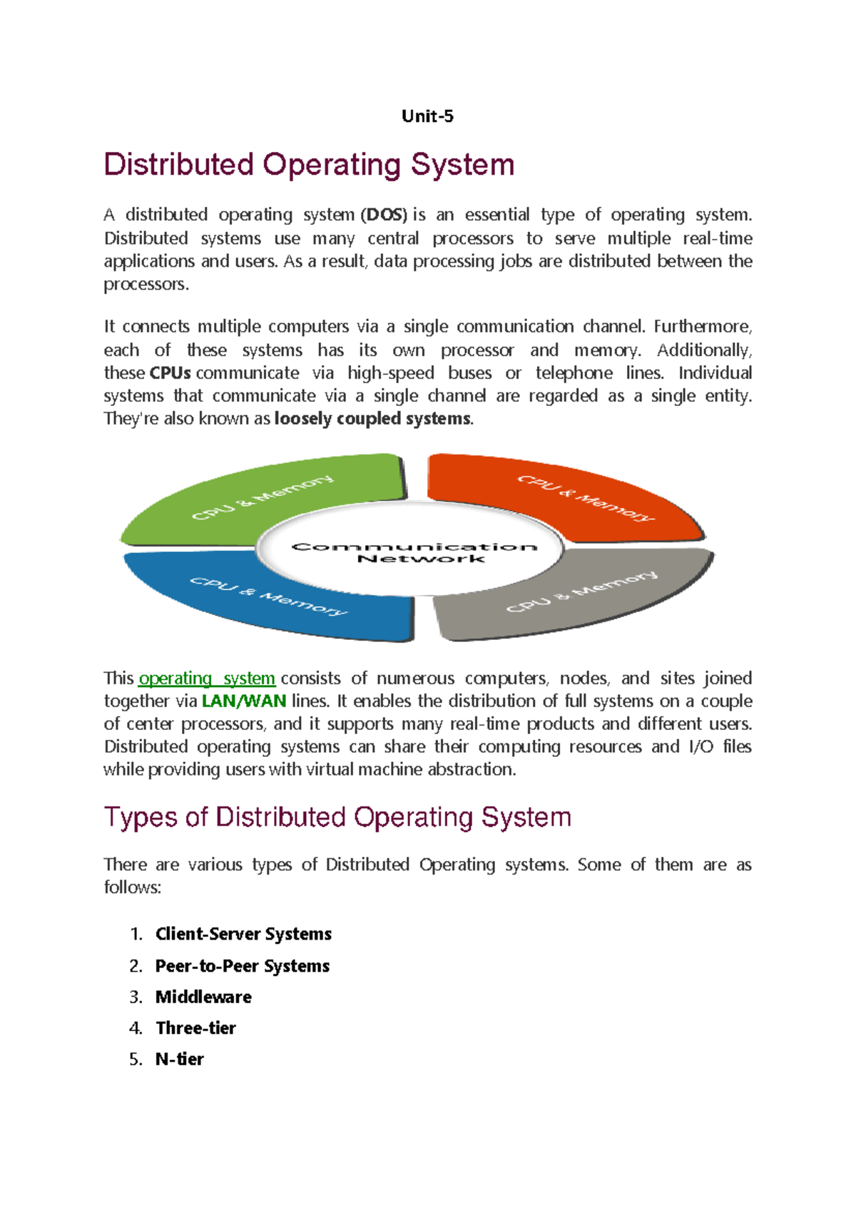 Distributed Operating Systems Overview - Unit-5 Lecture Notes - Studocu