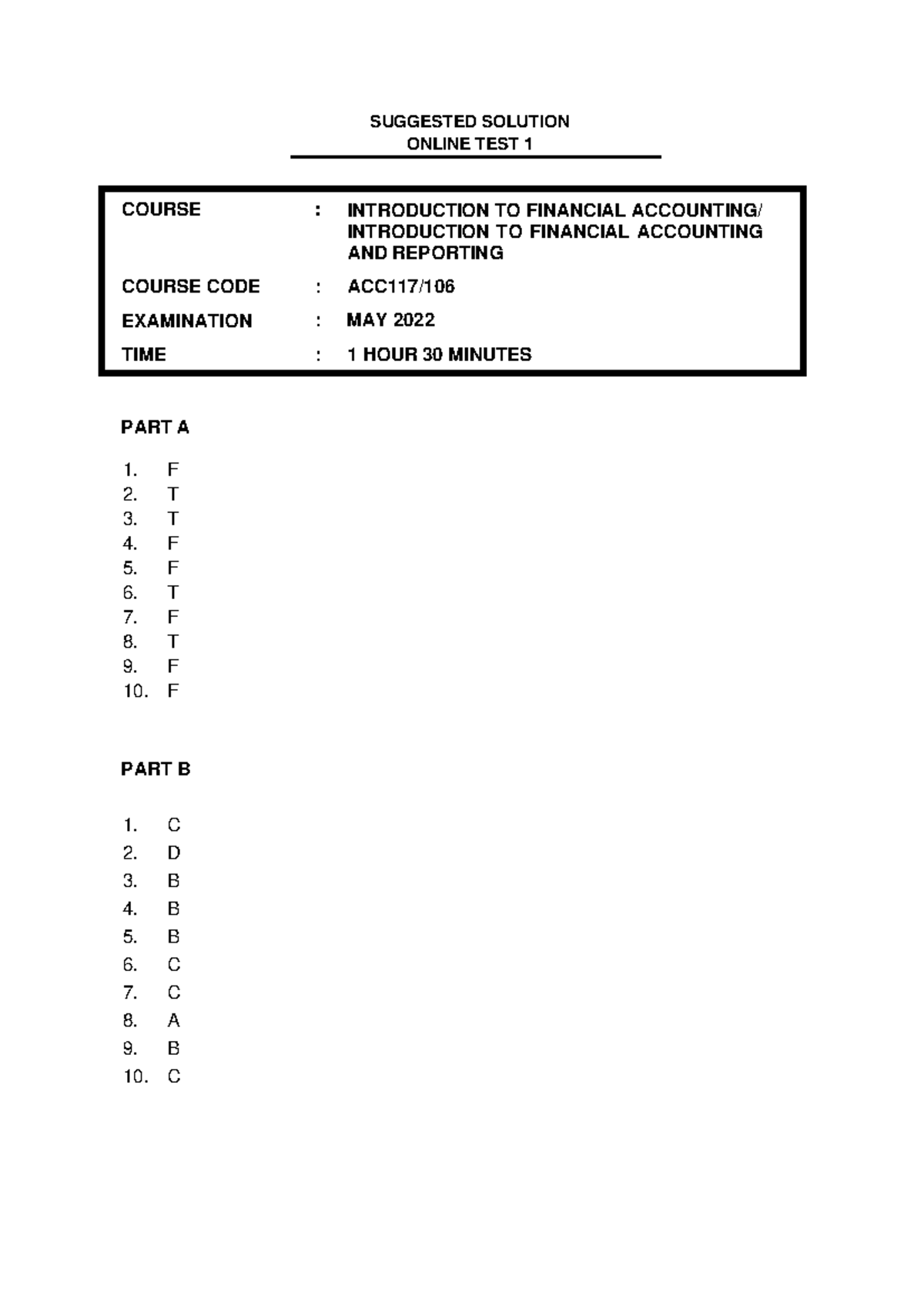 ACC117 Suggested Solutions for Test 1 - May 2022 - Studocu