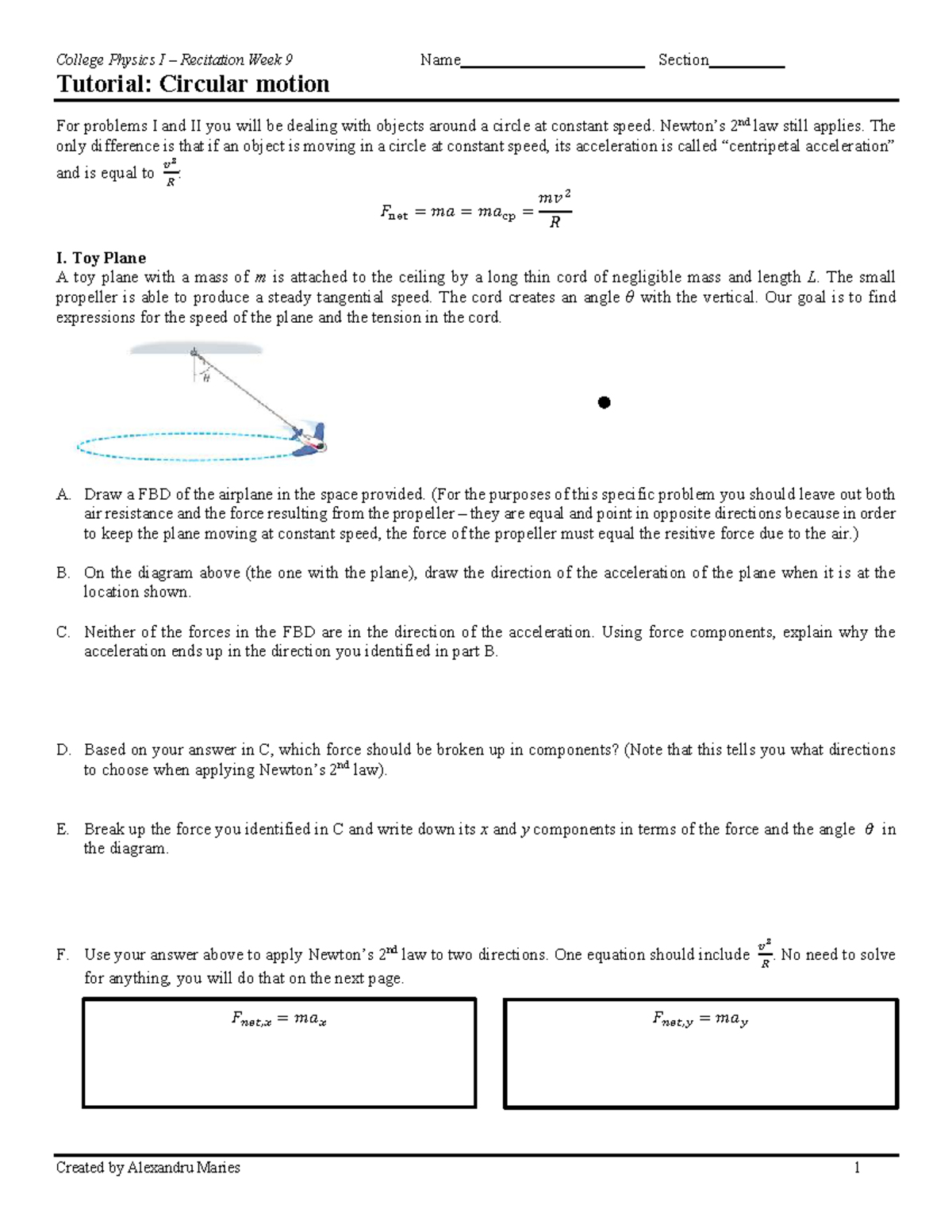 CP1 Recitation - Week 09 - Circular Motion Concepts and Problems - Studocu