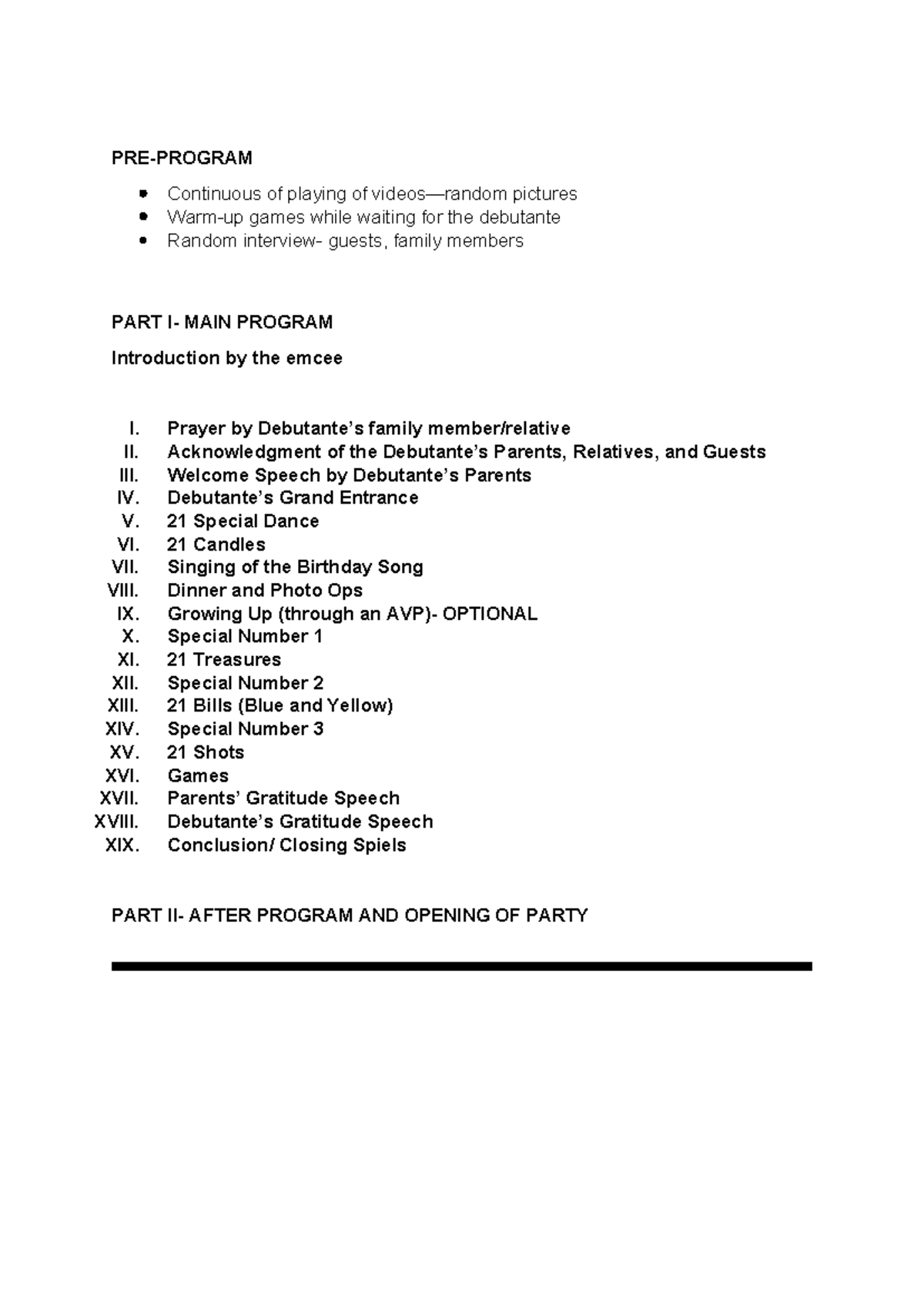 Caloloma Debut Party Program Overview and Activities - Studocu