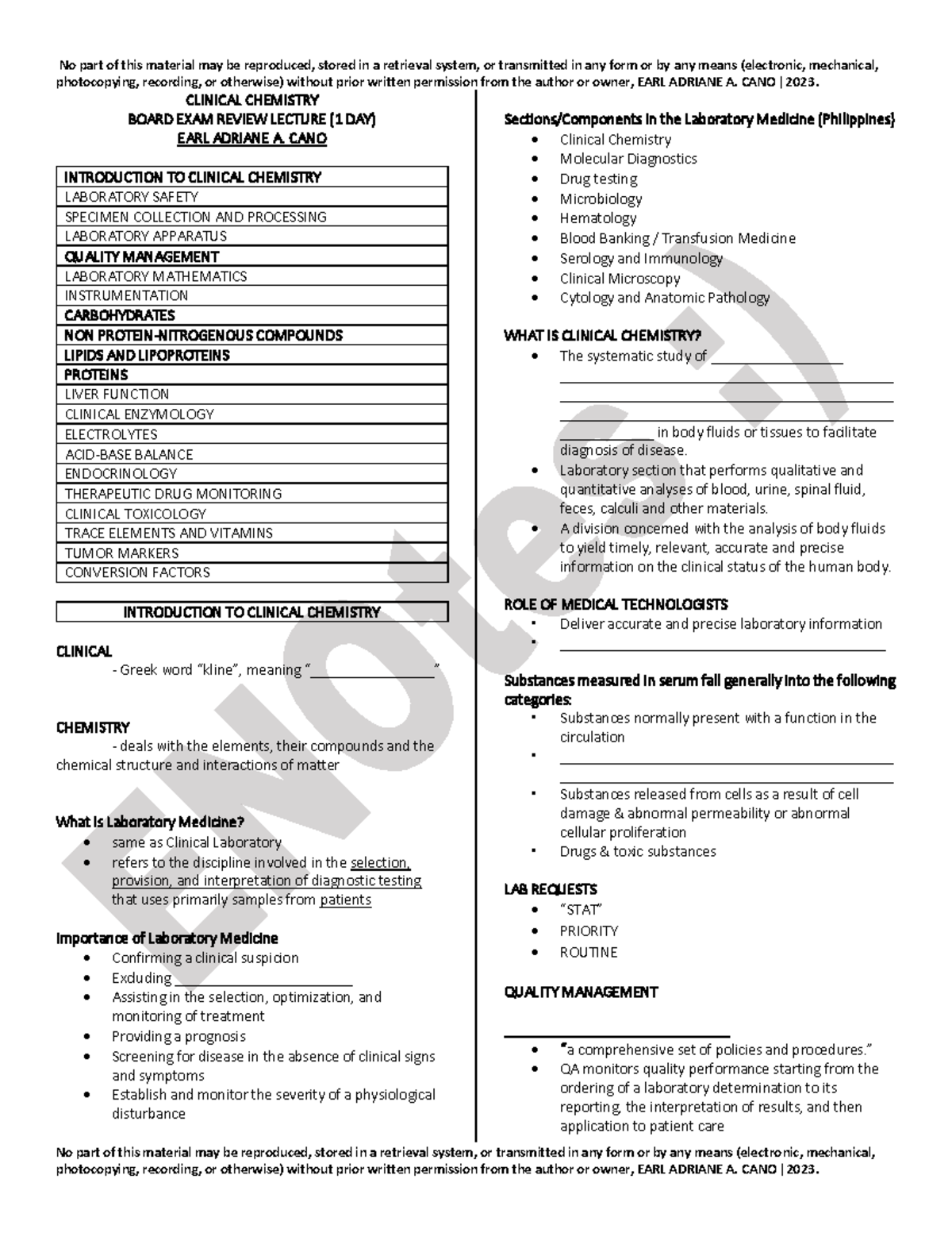 CC MTAP - Clinical Chemistry Board Exam Review Notes - Studocu