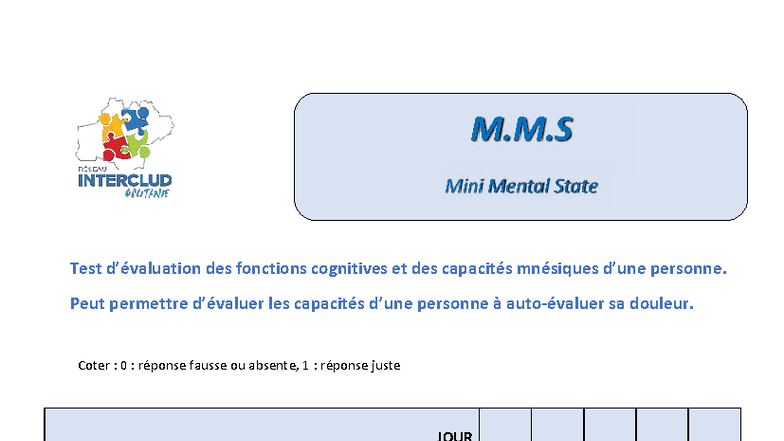 4 MMS - Tests neurocognitifs - M.M Mini Mental State Coter : 0 ...
