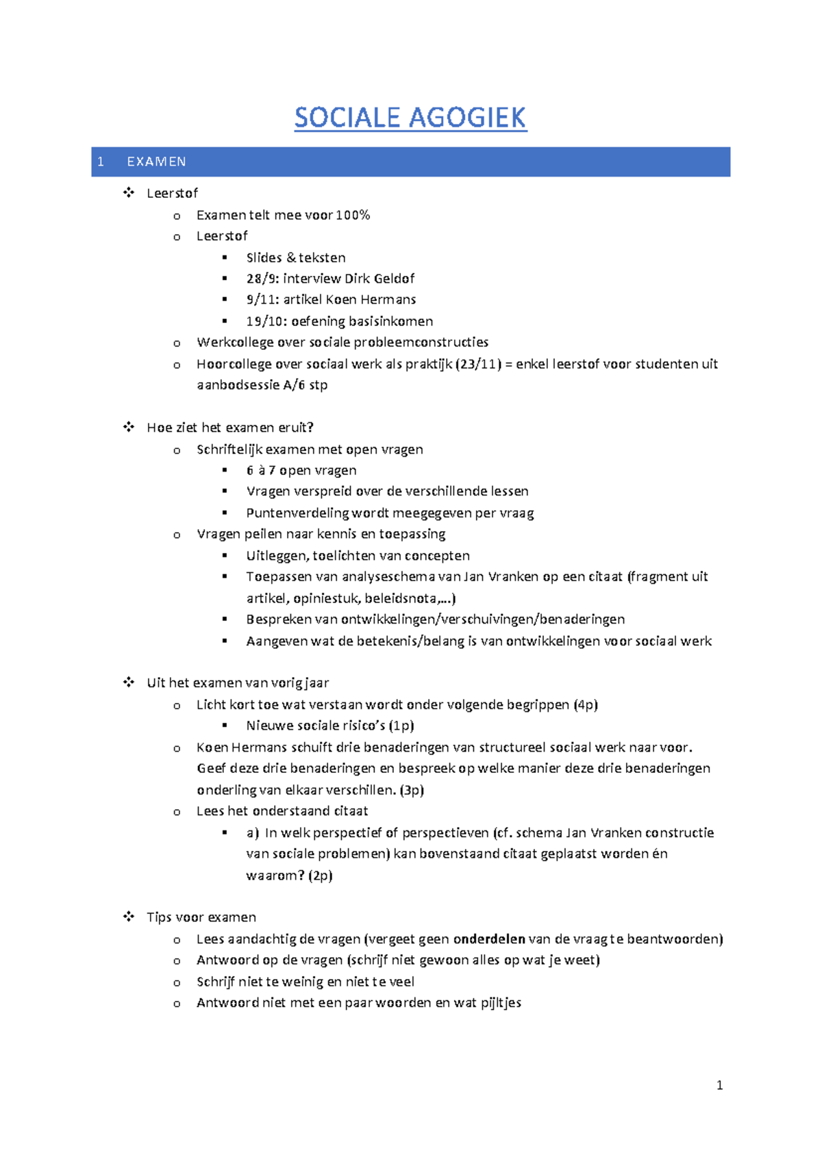 Samenvatting sociale agogiek - SOCIALE AGOGIEK 1 EXAM EN Leerstof o ...