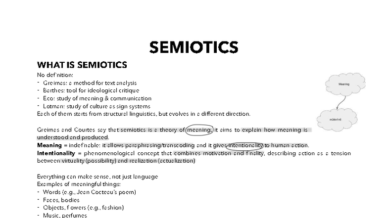 Semiotics Study Notes - Course Code: SEMI 101 - Grade: 26 - Studocu