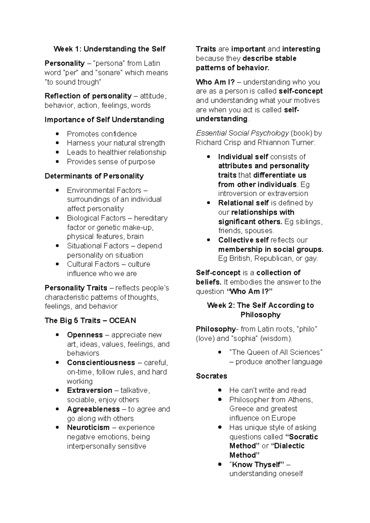 Understanding the Self: A Comprehensive Review (PSY 101) - Studocu