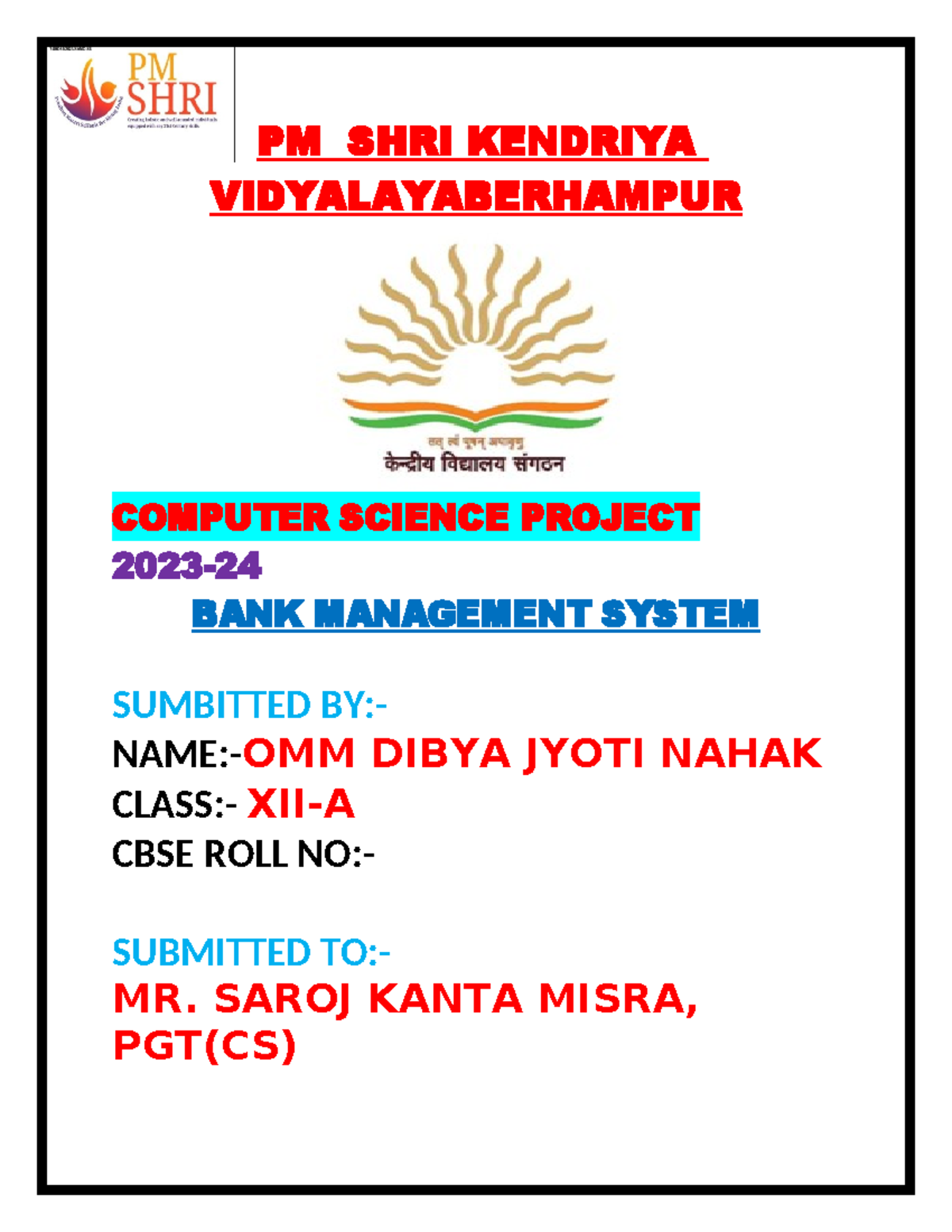 CS Project: Bank Management System - 2023-24 - Studocu