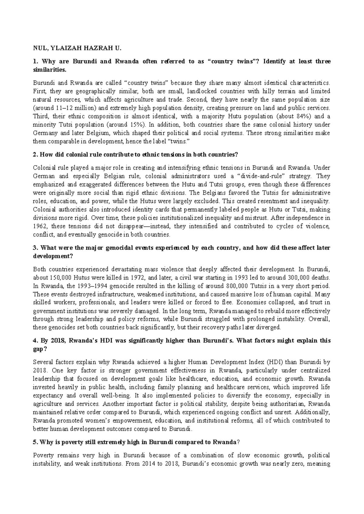 CASE Study 6: Comparative Analysis of Rwanda and Burundi's Development ...
