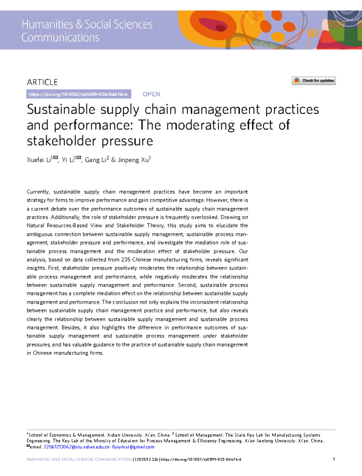 S41599-025-04676-4: Sustainable Supply Chain Management & Stakeholder ...