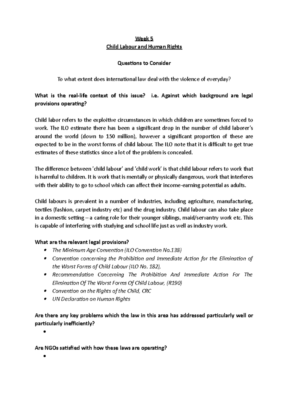 Week 5 - Child Labour and Human Rights Analysis - Studocu