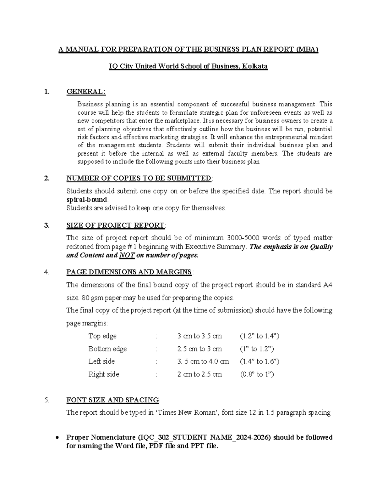 A Manual for Preparation of MBA Business Plan Report (IQC_302) - Studocu