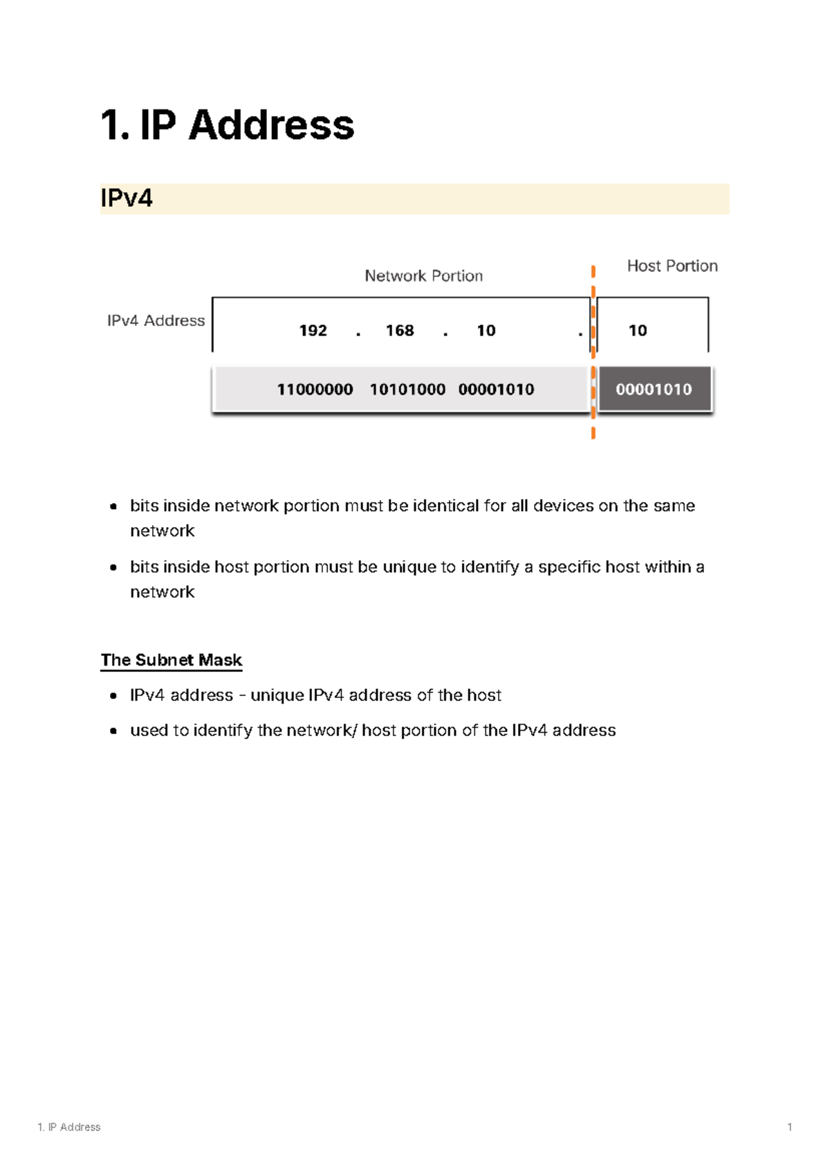 1. IP Address - Note for week 1 content - 1. IP Address IPv bits inside ...