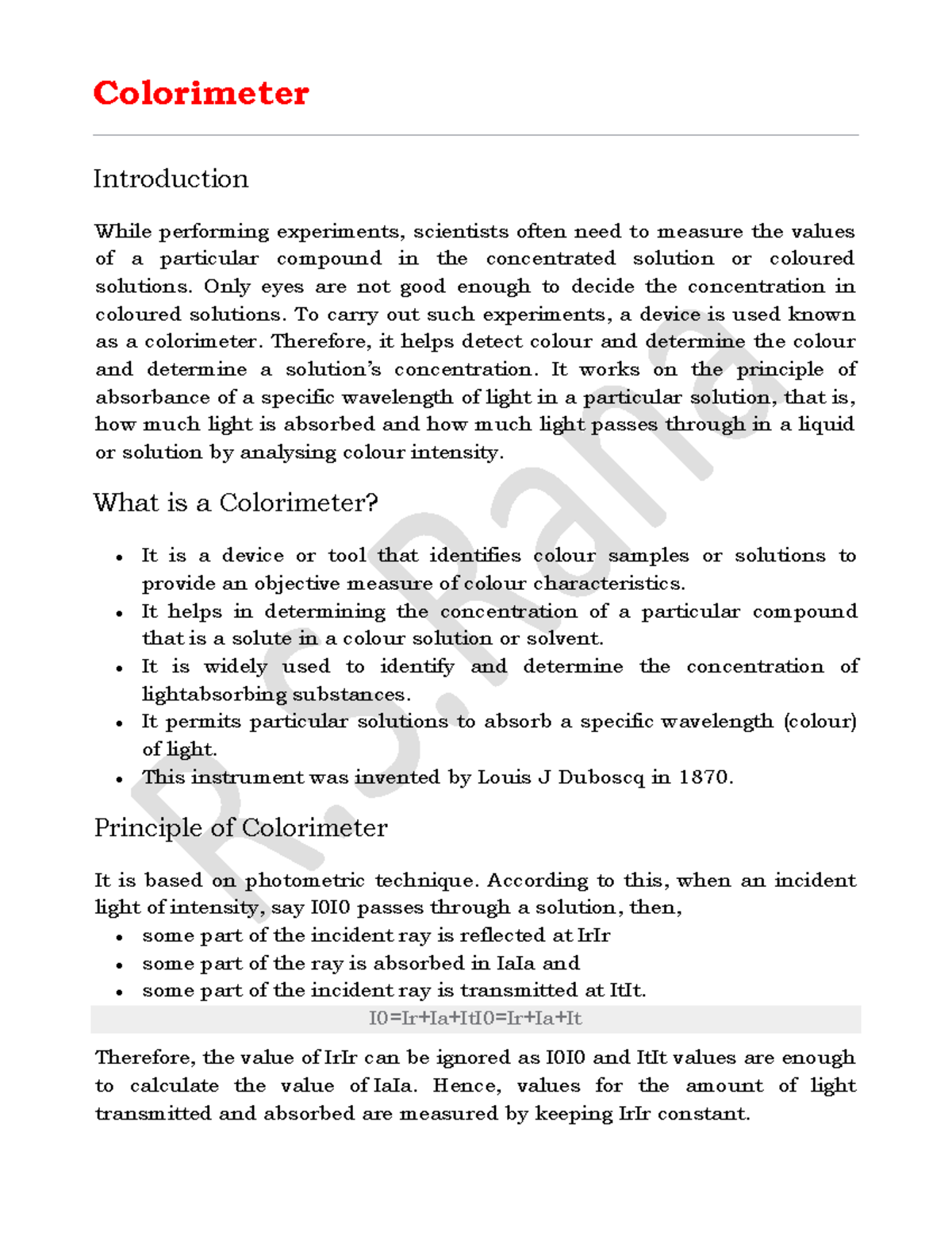 Colorimeter - Colorimeter Introduction While performing experiments ...