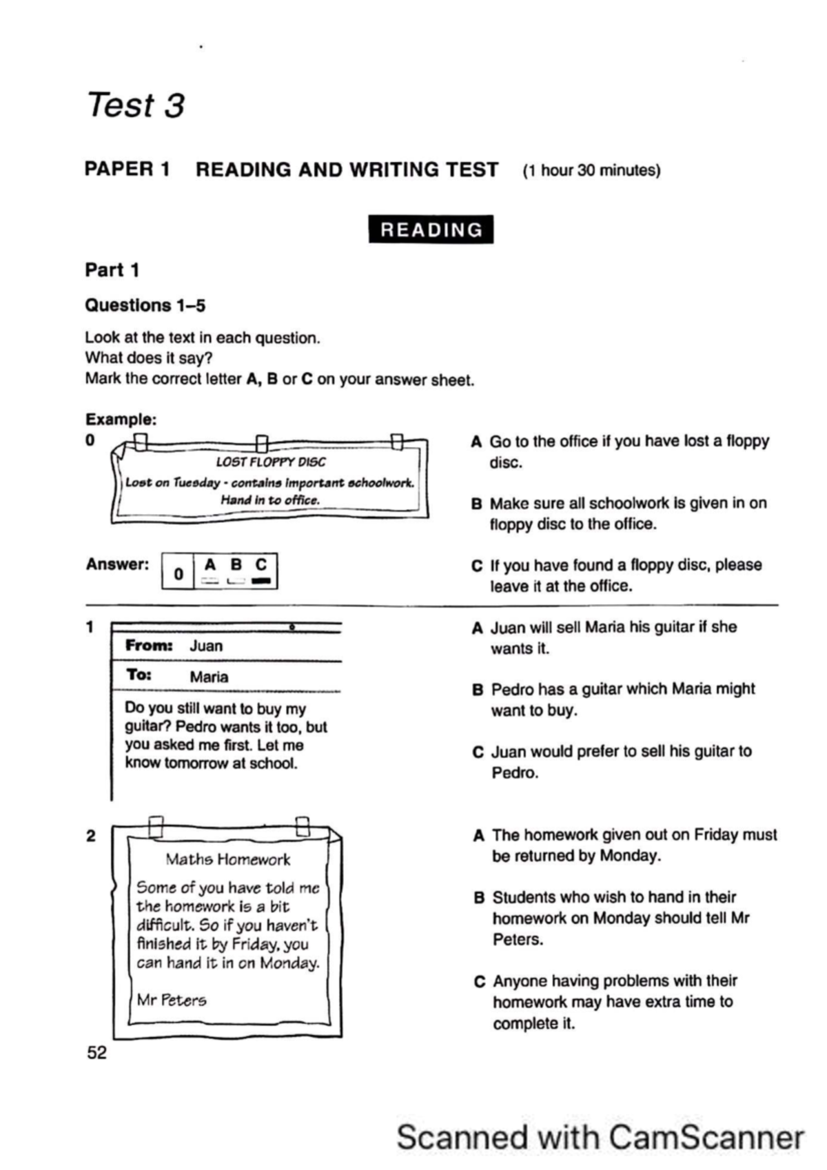 Test 3 PAPER 1 & 2 READING, WRITING, & LISTENING TESTS - Studocu