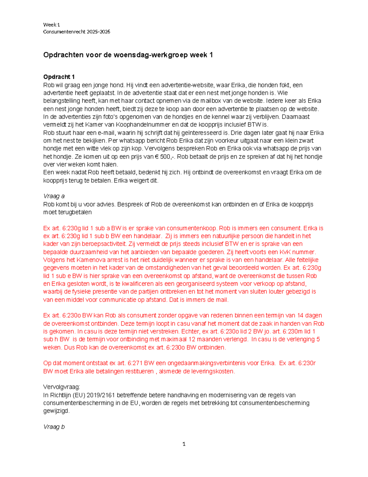 Week 1 Consumentenrecht: Analyse van Consumentenkoop en ...