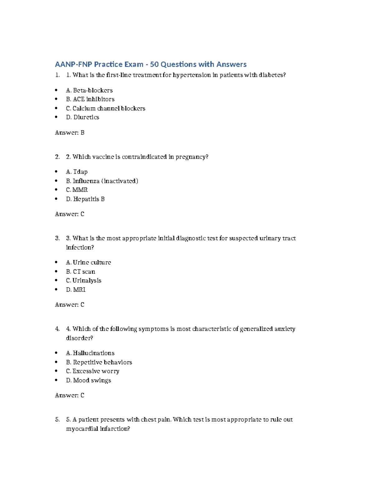 AANP FNP Practice Exam: 50 Questions with Answers - Studocu