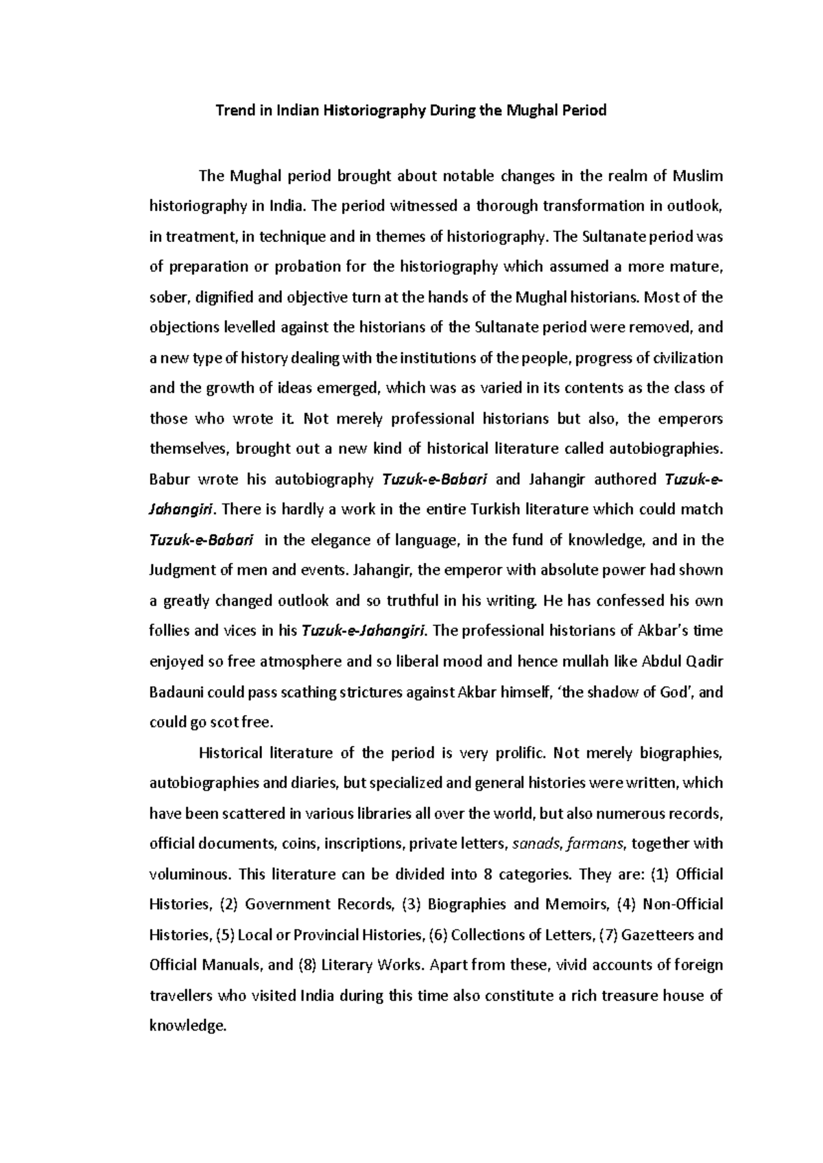 Mughal Historiography: Trends and Transformations in India - Studocu