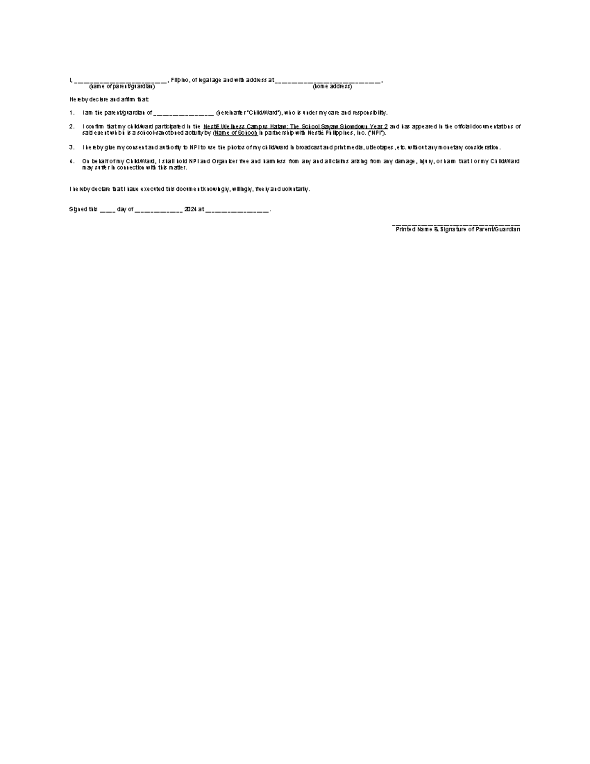Consent Form for Hataw - I, _____________________________, Filipino, of ...