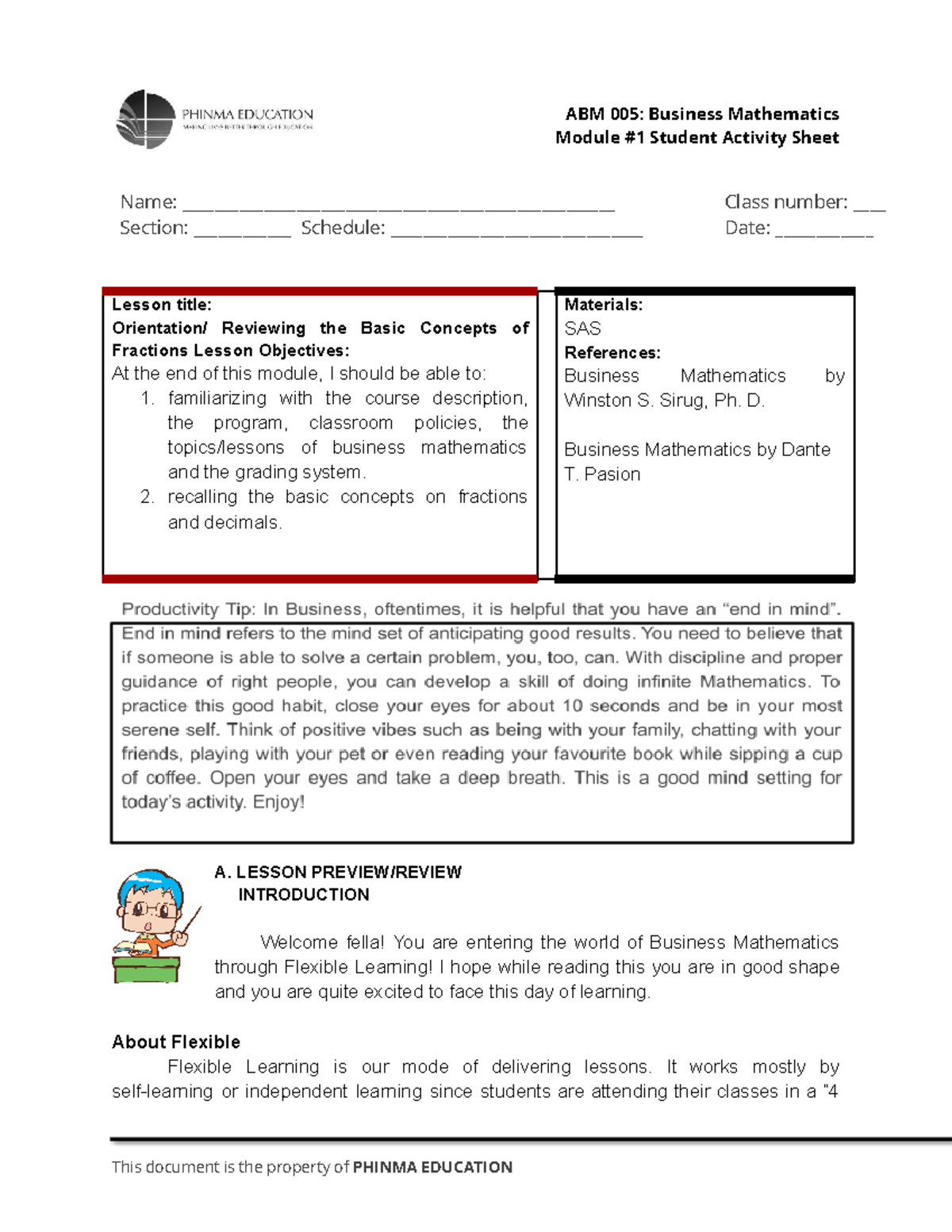 SAS#1 ABM005 - Student activity sheet - Module #1 Student Activity ...