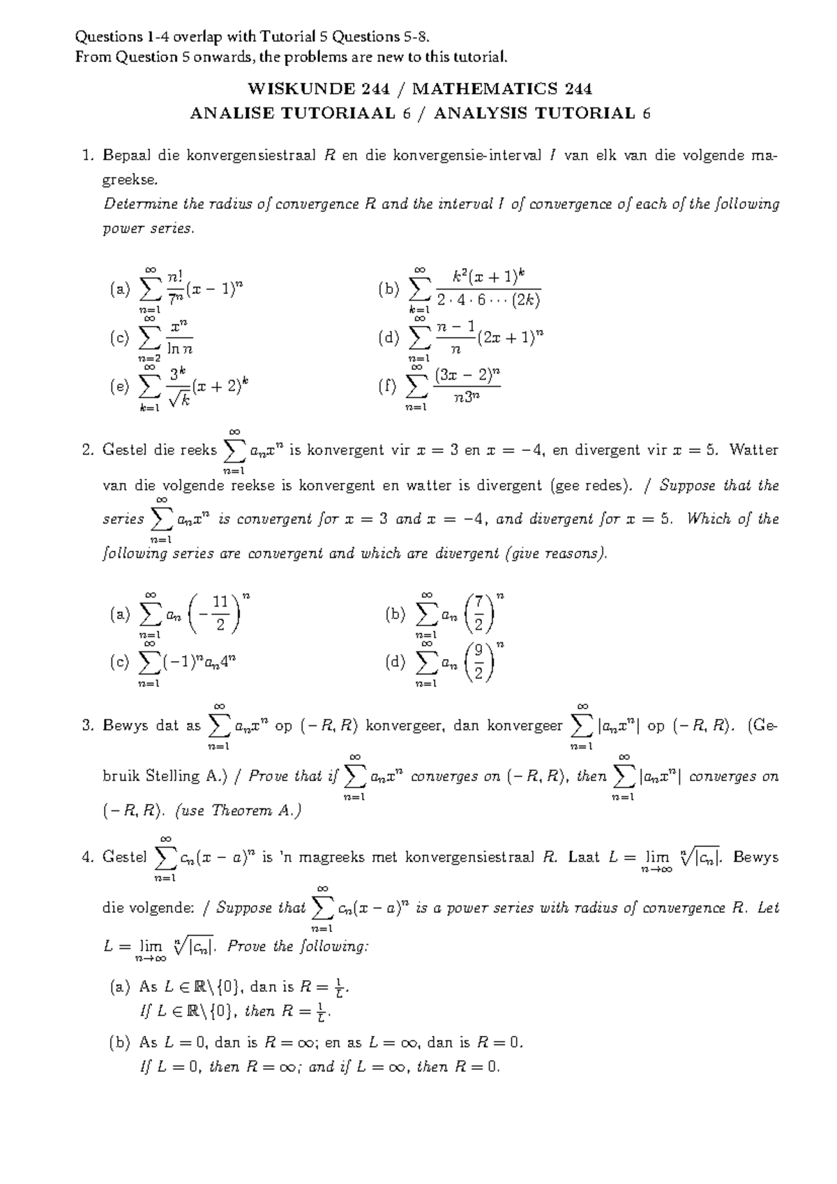 Analysis Tutorial 6 - WISKUNDE 244 / MATHEMATICS 244 ANALISE TUTORIAAL ...